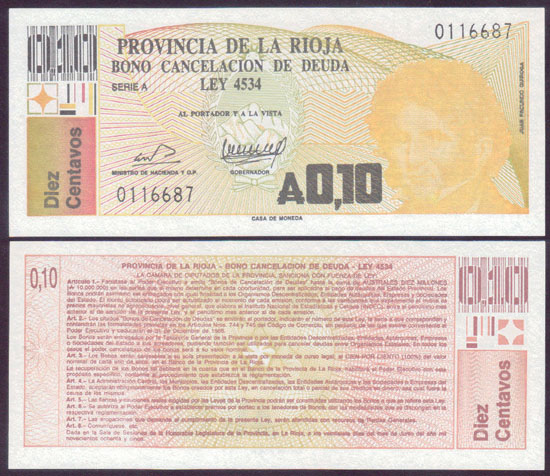 1986 Argentina 10 Centavos (Unc) Rioja L001450